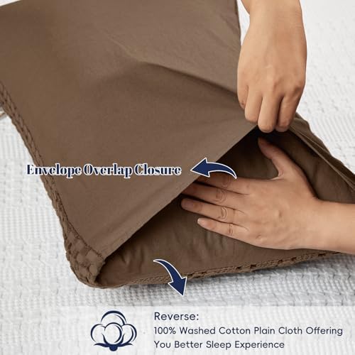 PHF Cotton Waffle Pillow Shams Cal King 20" x 40", Chocolate, No Insert