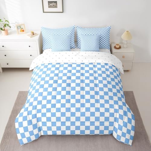 jejeloiu Blue Comforter Set with Sheets 7 Piece Twin Size