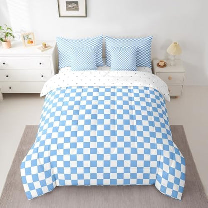 jejeloiu Blue Comforter Set with Sheets 7 Piece Twin Size