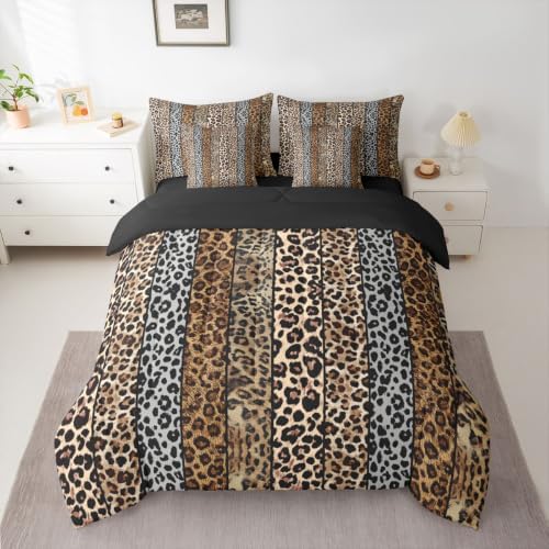 Erosebridal Gray and Brown Leopard Print 7-Piece Bed in a Bag Full Size for Men Women Adults - Cheetah Printed Bedding Set Wild Safari Animal Comforter Set with Sheets Modern Leopard Print Quilt
