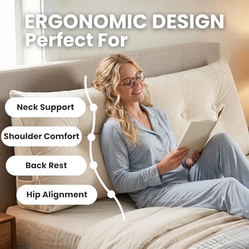 Arlee Memory Foam Headboard Pillow, Lumbar Support, Boucle, Beige, King