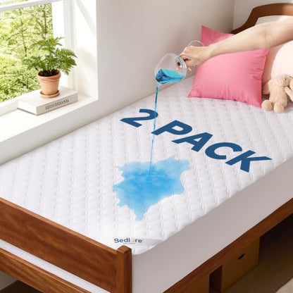 BEDLORE 2 Pack Waterproof Mattress Protector, Twin XL Size Mattress Pad