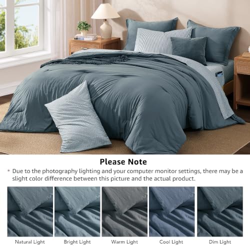 Monbix Queen Comforter Set-7 Pieces Soft Bed in a Bag Queen Bedding Sets