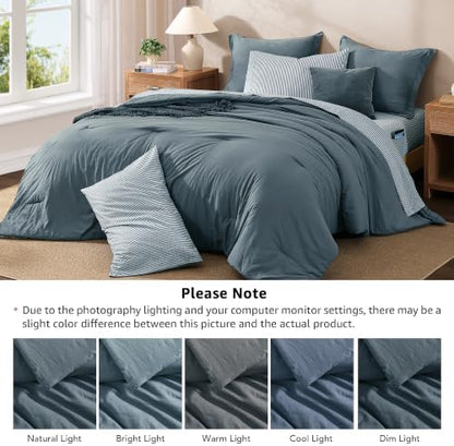Monbix Queen Comforter Set-7 Pieces Soft Bed in a Bag Queen Bedding Sets