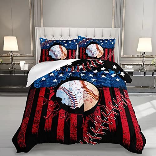 HOSIMA American Flag Baseball Comforter Set Twin with 2 Pillowcases.