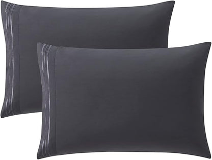Clara Clark Bed Sheets, Premier 1800 Series 4 Piece Bed Sheet Set, Deep Pocket, Wrinkle, Fade, Stain Resistant, Luxury Soft Bedding Sheets & Pillowcases, Queen, Charcoal Gray