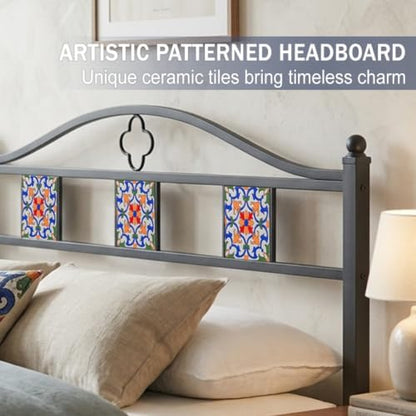 Full Size Bed Frame with Headboard Footboard, Victorian Metal Platform Beds