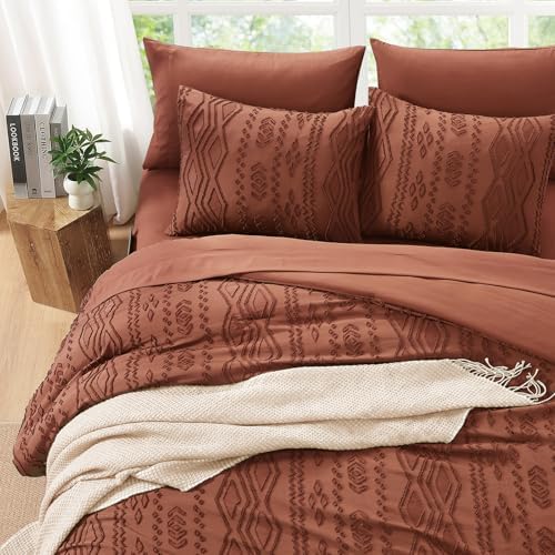 King Size Comforter Set Autumn Leaf Tufted Boho Bedding Sets 7 Pieces