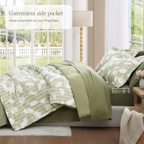 BLOOMHAVEN King Size Comforter Set-7 Pieces Sage Floral Bed in a Bag King