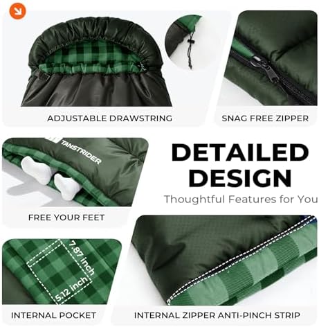 Cotton Flannel XXL Winter Sleeping Bags for Adults Big and Tall,Cold Weather 90x39 Inch Camping Sleep Bag,Waterproof Machine Washable 4 Season Outdoor Camping Gear,2-Way Zipper