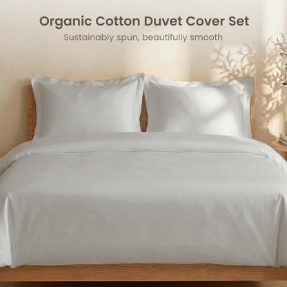 BIOWEAVES 100% Organic Cotton Twin/Twin XL Duvet Cover Set, 2-Piece, 300 Thread Count Sateen Weave GOTS Certified Comforter Cover with Buttoned Closure and 1 Pillow Sham – Silver, 66x90 inches