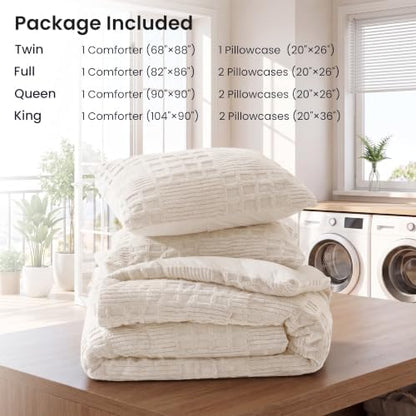 EXQ Home Waffle Fluffy Comforter Set Queen Size - Beige