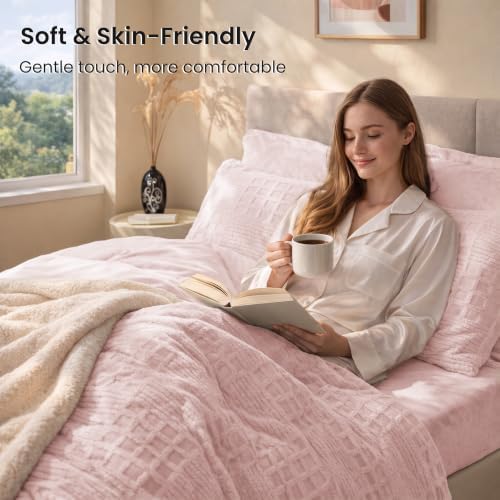 EXQ Home Waffle Fluffy Comforter Set Twin Size - Dusty Pink