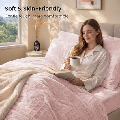EXQ Home Waffle Fluffy Comforter Set Twin Size - Dusty Pink