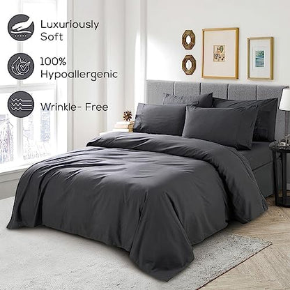Mueller Ultratemp Bed Sheets Set, Super Soft, 6 Piece California King Sheet Sets, Deep Pocket up to 16", Transfers Heat, Breathes Better, Hypoallergenic, Wrinkle-Resistant, Oeko-TEX, Dark Grey