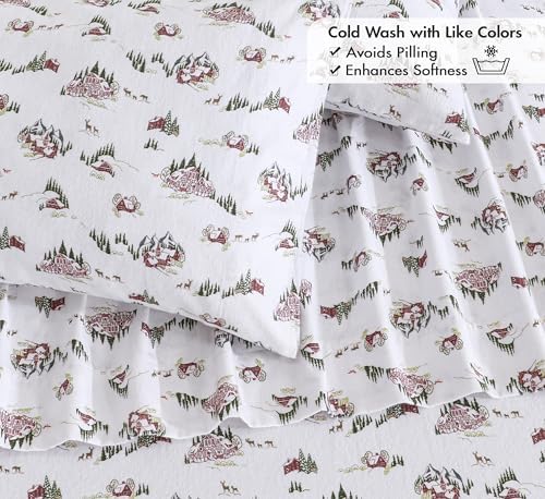 RUVANTI Flannel Sheets Set King Size,Hilly Huts