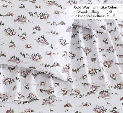 RUVANTI Flannel Sheets Set King Size,Hilly Huts