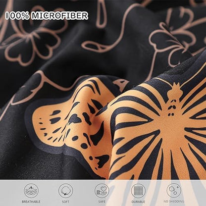 Yogeneg 5 Piece Bed in a Bag Twin Size Comforter Set Black Bedding Set,Gold Butterfly Leaves Printed on Black Reversible Design,Soft Microfiber Comforter with Sheet Set,All Season(Butterfly,Twin)