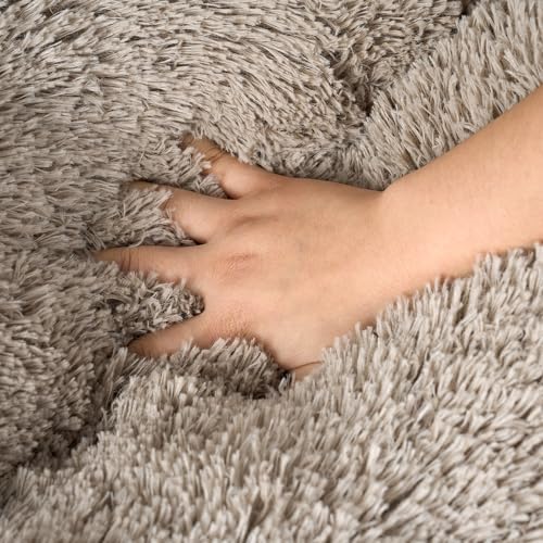 EHEYCIGA Fluffy Dog Crate Bed, Plush Extra Large Plus Dog Pillow, Taupe