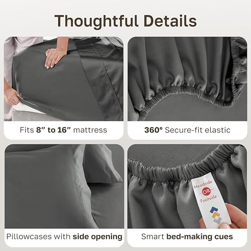 California Design Den Luxury 600 Thread Count King Bed Sheets Set,Dark Grey