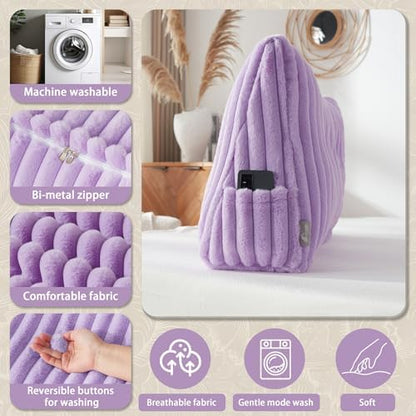 Headboard Pillow + A Long Neck Roll Pillow Body Pillow，Faux Fur Headboard Wedge Pillow with Removable Cover (Purple, King：76x8x20 inches)