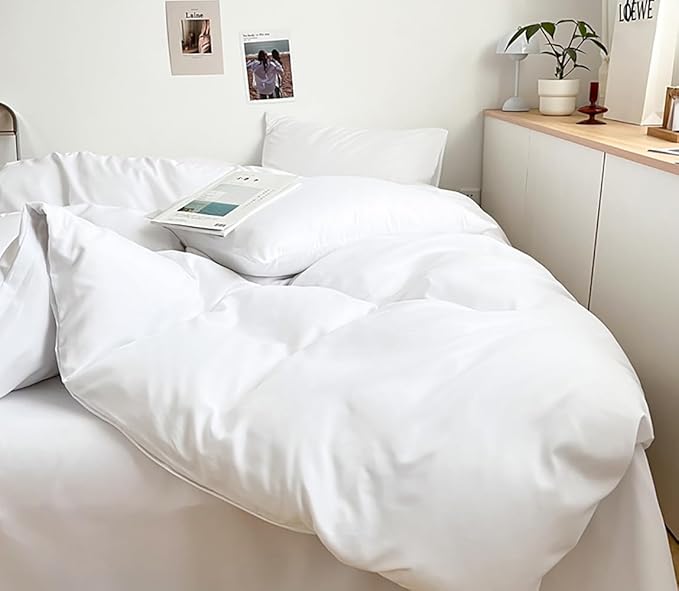 Houseri White Comforter Sets Twin Size Solid White Bedding Comforters for Kids Girls Boys Soft Cozy Comfy Plain All White Bed Quilt Cute Light Durable College Preppy Dorm Bedding Set Twin