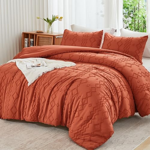 Andency King Size Comforter Set Burnt Orange, 3 Pieces Bedding