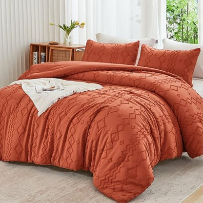 Andency King Size Comforter Set Burnt Orange, 3 Pieces Bedding