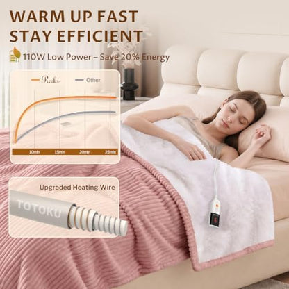 Reaks Heated Blanket Queen, 9 Heat Levels, 2-10H Auto-Off, 84"x90", Pink