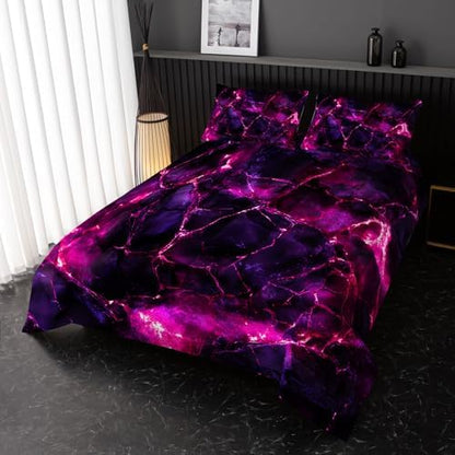Nttopship Pink Comforter Set King Size，Pink Marble Bedding Set 3 Pcs Bedding for Adults, Marble Room Decor with Comforter and 2 Pillowcases Soft and Lightweight B-Side Black