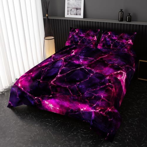 Nttopship Pink Comforter Set Full Size，Pink Marble Bedding Set 3 Pcs Bedding for Adults, Marble Room Decor with Comforter and 2 Pillowcases Soft and Lightweight B-Side Black
