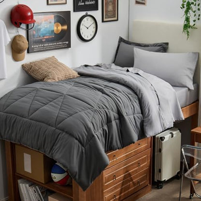 BEDELITE Twin XL Comforter Set 5 Pieces, Reversible Dark Grey Bed in A Bag