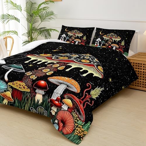 Mushroom Comforter Queen Bed Set，Queen Size Mushroom Bedding Set，with 1 Comforter with 2 Pillow Case