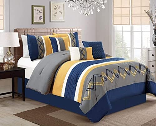 Chezmoi Collection 7-Piece Zigzag Embroidered Comforter Set, Full Size