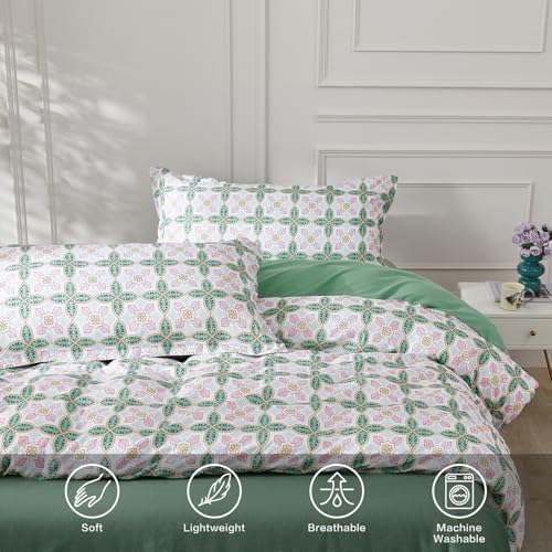 SAPHREAS Full Boho Duvet Cover Green Paisley Bedding Set with 8 Corner Ties and 2 Pillow Shams Microfiber Reversible Duvet Cover Set with Zipper Closure