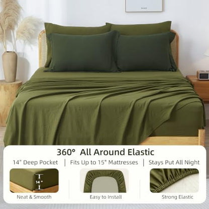 Prewashed King Size Comforter Set 7 Pieces, Dark Green Bed Set