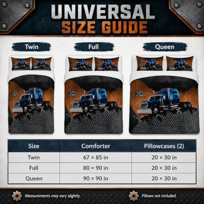 AILONEN Trucks Pattern Comforter Set Twin Size, Blue Truck and Forest Patterns Bedding Set for Kids Boys Girls Teens Bedroom,3 Pieces,1 Quilt and 2 Pillowcases,Soft,Breathable