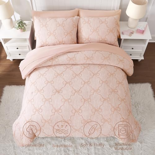 Full Size Comforter Sets with Sheets for Girls-7 Pieces Bow Bed in A Bag