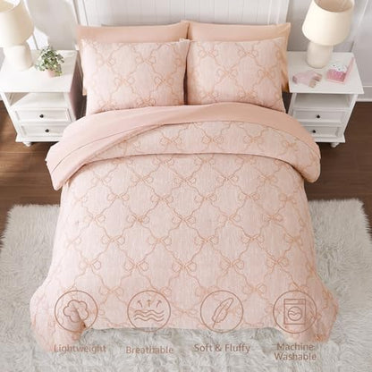 Full Size Comforter Sets with Sheets for Girls-7 Pieces Bow Bed in A Bag