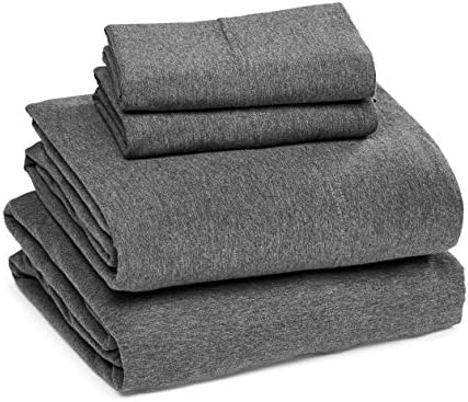 Amazon Basics 4 Piece Bed Sheet Set, 100% Cotton Jersey, Includes Super Soft, Flat and Fitted Sheets, Pillowcase, Full, Dark Gray, Solid