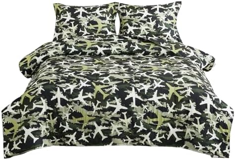 Yibeizi Airplane Comforter Set Boys Full Green Camouflage Bedding