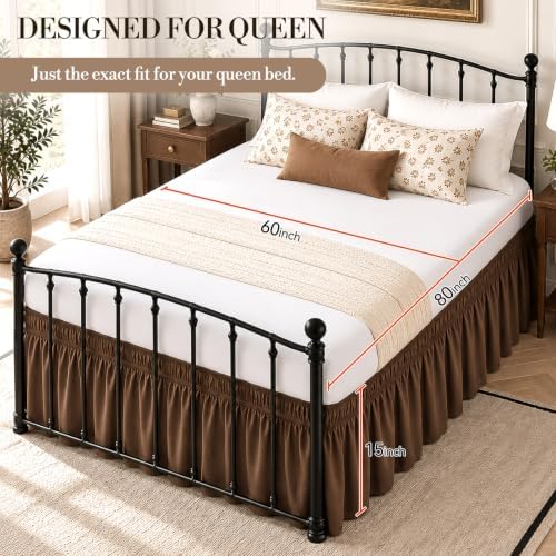 RIMELA Bed Skirt with Split Corners, Queen, 15 Inch Drop, Brown
