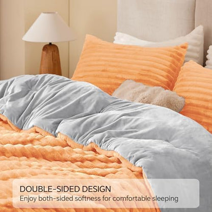 BEDELITE Fleece Full Comforter Set, Fluffy Bed Set, Coral