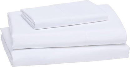 Amazon Basics Lightweight Breathable Wrinkle-Free Brushed Microfiber 3-Piece Bed Sheet Set with 14-Inch Deep Pockets, Twin, Bright White, Solid