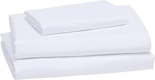 Amazon Basics Lightweight Breathable Wrinkle-Free Brushed Microfiber 3-Piece Bed Sheet Set with 14-Inch Deep Pockets, Twin, Bright White, Solid