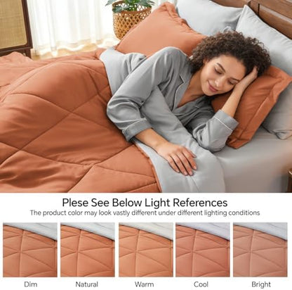BEDELITE King Comforter Set 7 Pieces, Reversible Burnt Orange Bed in A Bag
