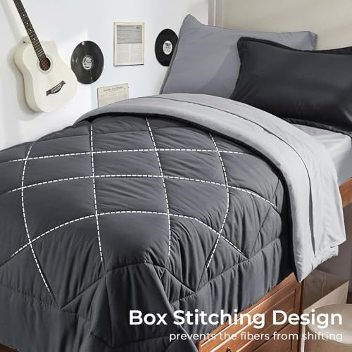 HEVUMYI 5-Piece Twin XL Comforter Set, Dark & Light Grey Bed in a Bag