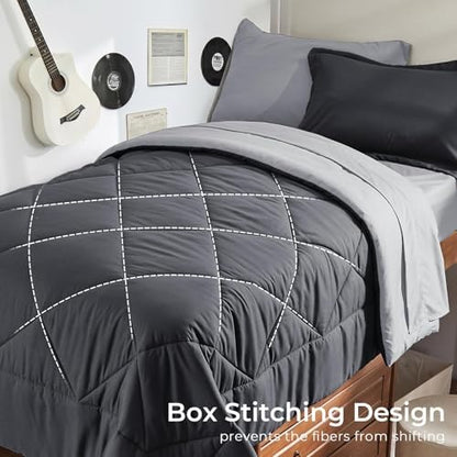 HEVUMYI 5-Piece Twin XL Comforter Set, Dark & Light Grey Bed in a Bag