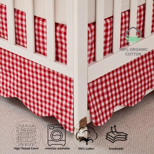 Brandream Scallop Edge Cotton Crib Skirt, Baby Boy Girl Toddler Bedskirt