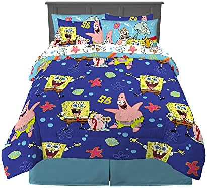 Franco Kids Bedding Super Soft Comforter and Sheet Set with Sham, 7 Piece Full Size, Spongebob Squarepants
